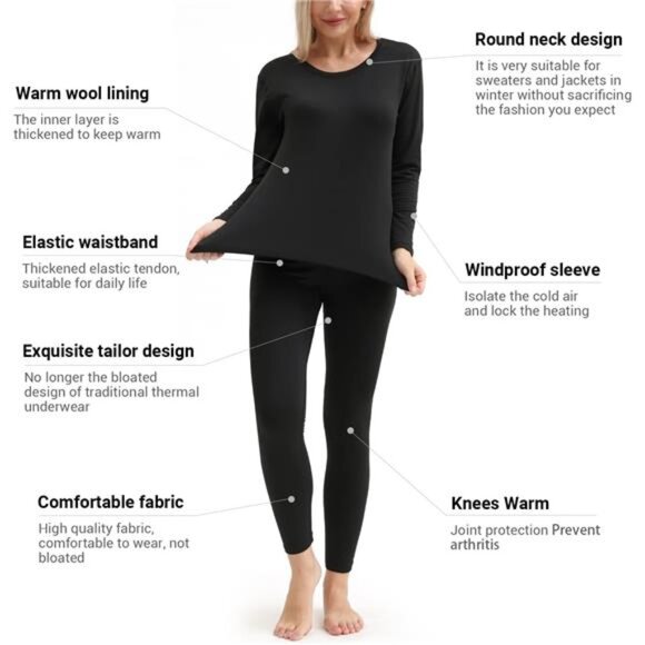 Women's Thermal Underwear Set – Ultra-Soft Long  Base Layer for Winter - Picture 6 of 7